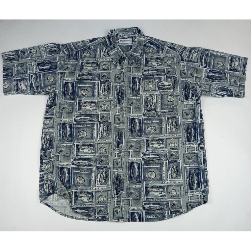 COLUMBIA Button Down Shirt Short Sleeve Men's Size XL Fish Casual